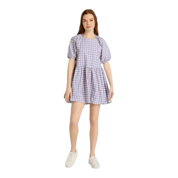 Hill House The Adeline Gingham Purple Cottagecore Mini Dress Size XXL XY1